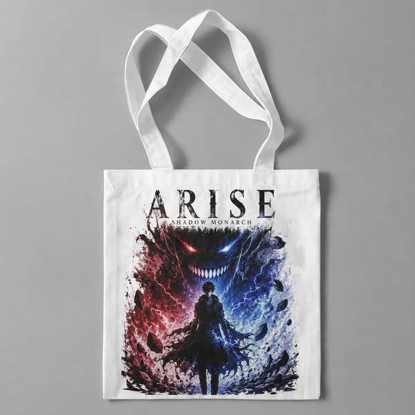 White tote bag with Sung Jin-Woo Solo Leveling Between Two Forces graphic – photo 1