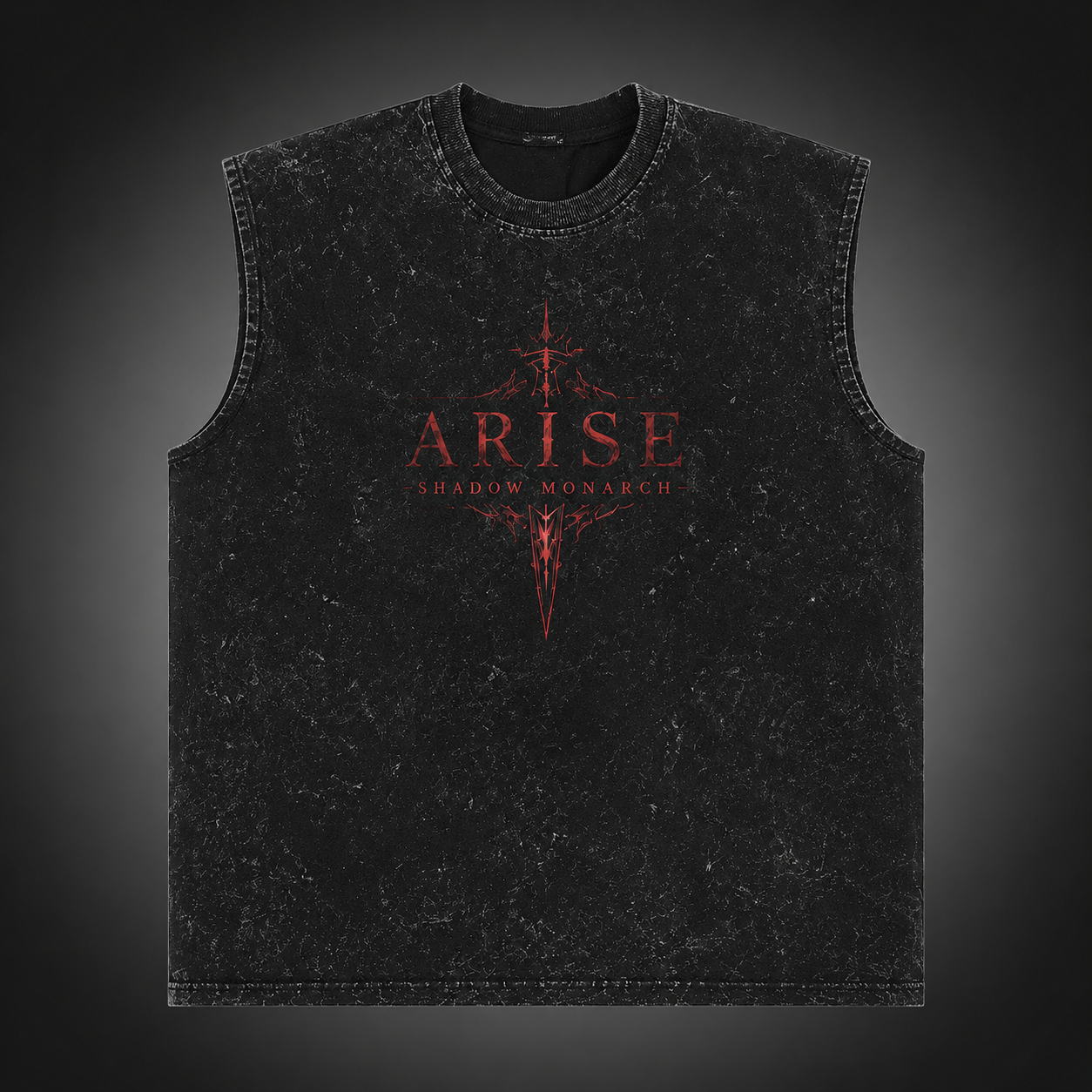 Washed black tank top with Sung Jin-Woo Solo Leveling Crimson Arise graphic – photo 2
