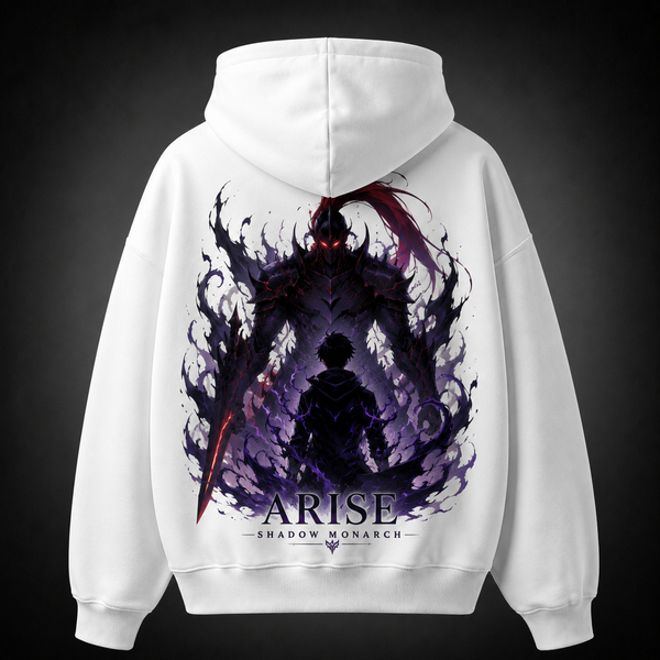 White hoodie with Sung Jin-Woo Solo Leveling Crimson Shadow Sovereign graphic – photo 1