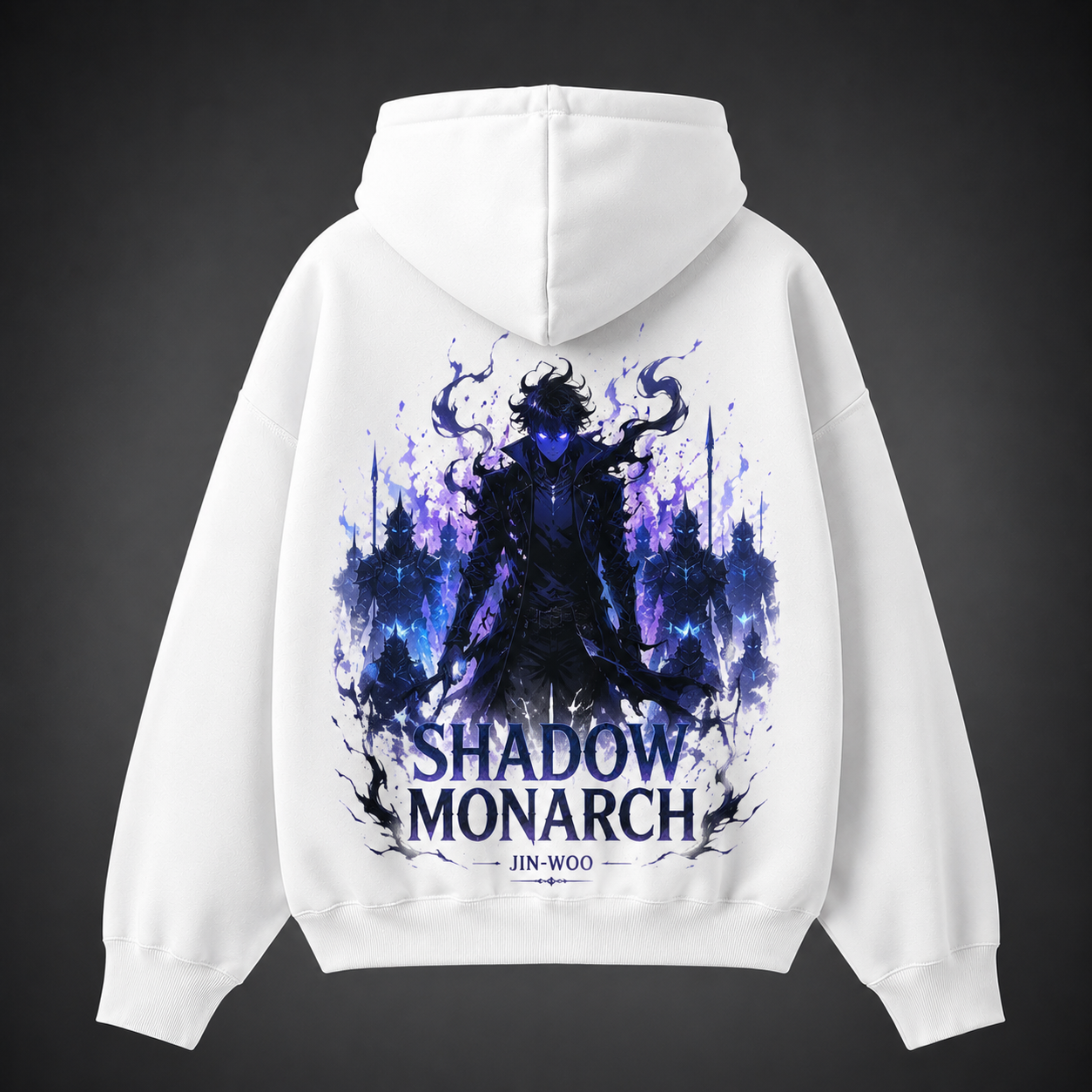 White hoodie with Sung Jin-Woo Solo Leveling Jin-Woo Shadow Monarch graphic – photo 1