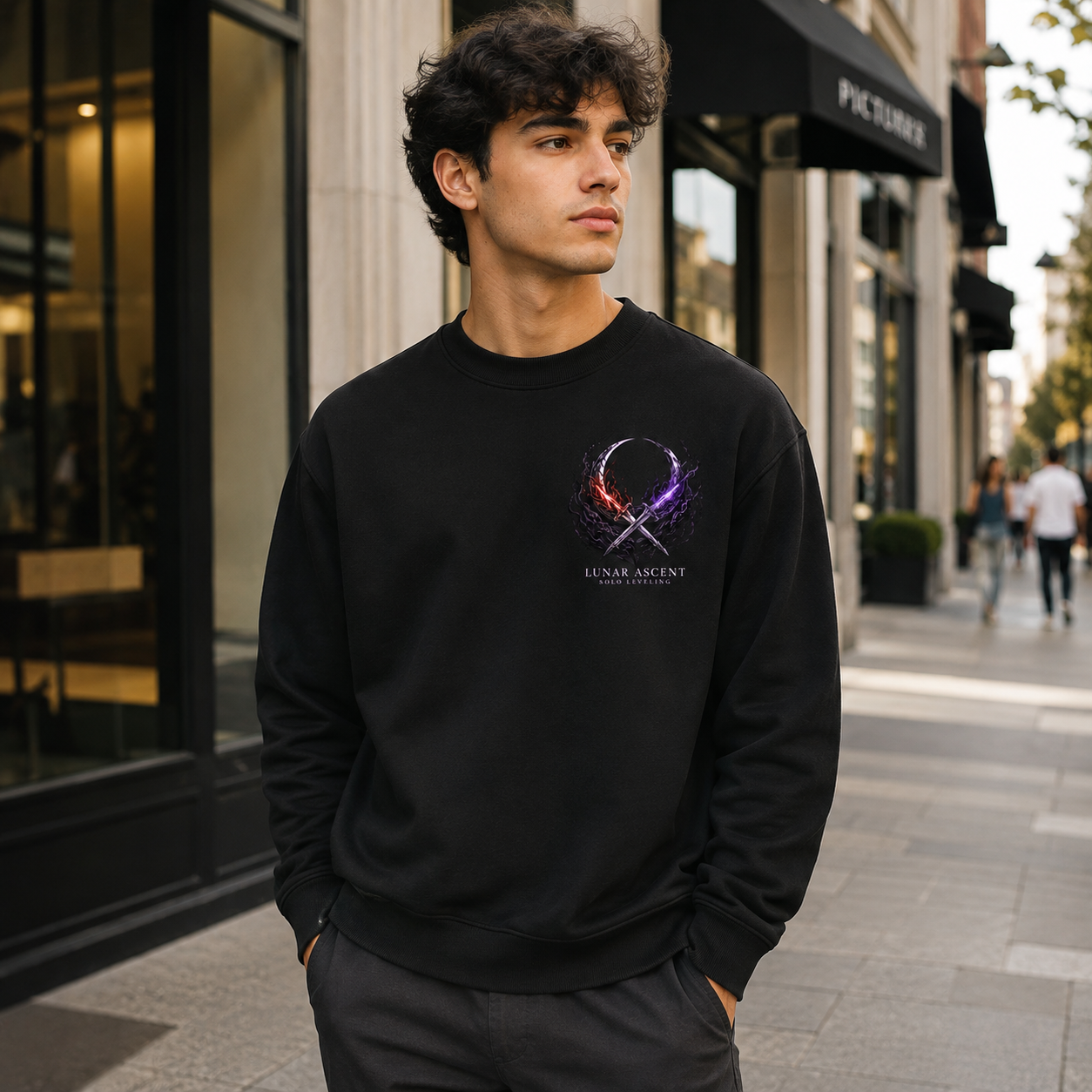 Black sweatshirt with Sung Jin-Woo Solo Leveling Lunar Ascent graphic – photo 4