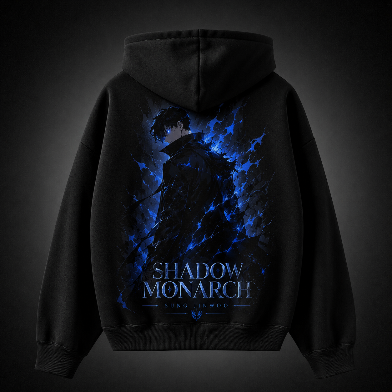 Black hoodie with Sung Jin-Woo Solo Leveling Monarch Silhouette graphic – photo 1