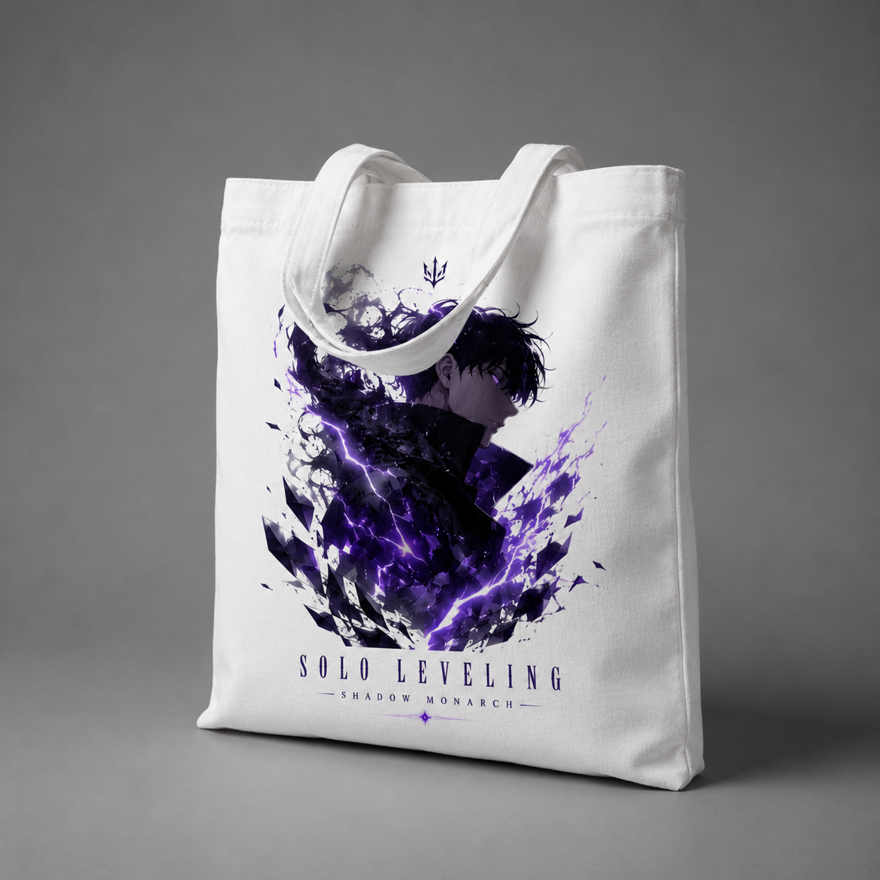 White tote bag with Sung Jin-Woo Solo Leveling Shadow Monarch Profile graphic – photo 2