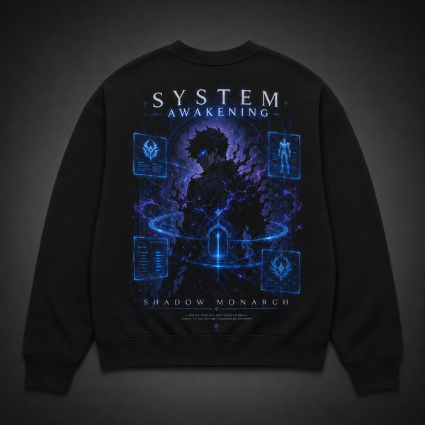 Black sweatshirt with Sung Jin-Woo Solo Leveling System Awakening graphic – photo 1