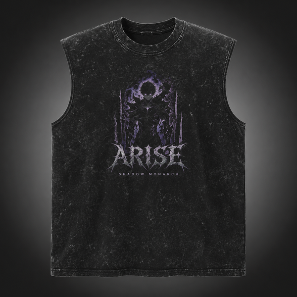 Washed black tank top with Sung Jin-Woo Solo Leveling Violet Sovereign graphic – photo 2