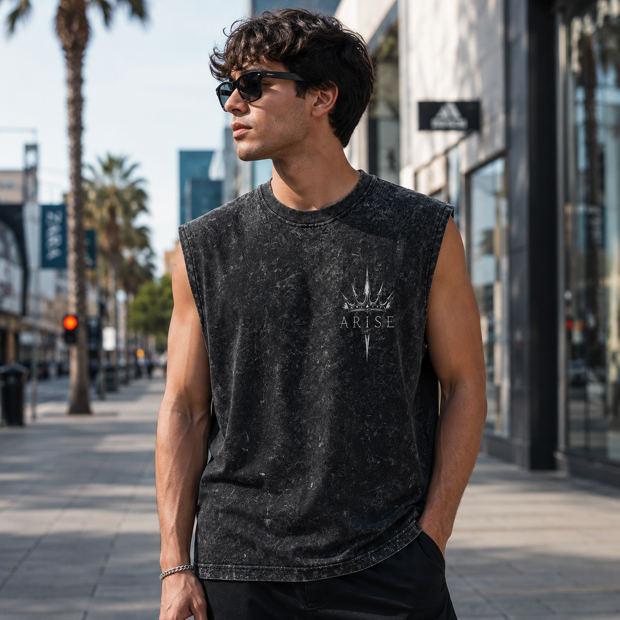 Washed black tank top with Sung Jin-Woo Solo Leveling Winged Monarch graphic – photo 4