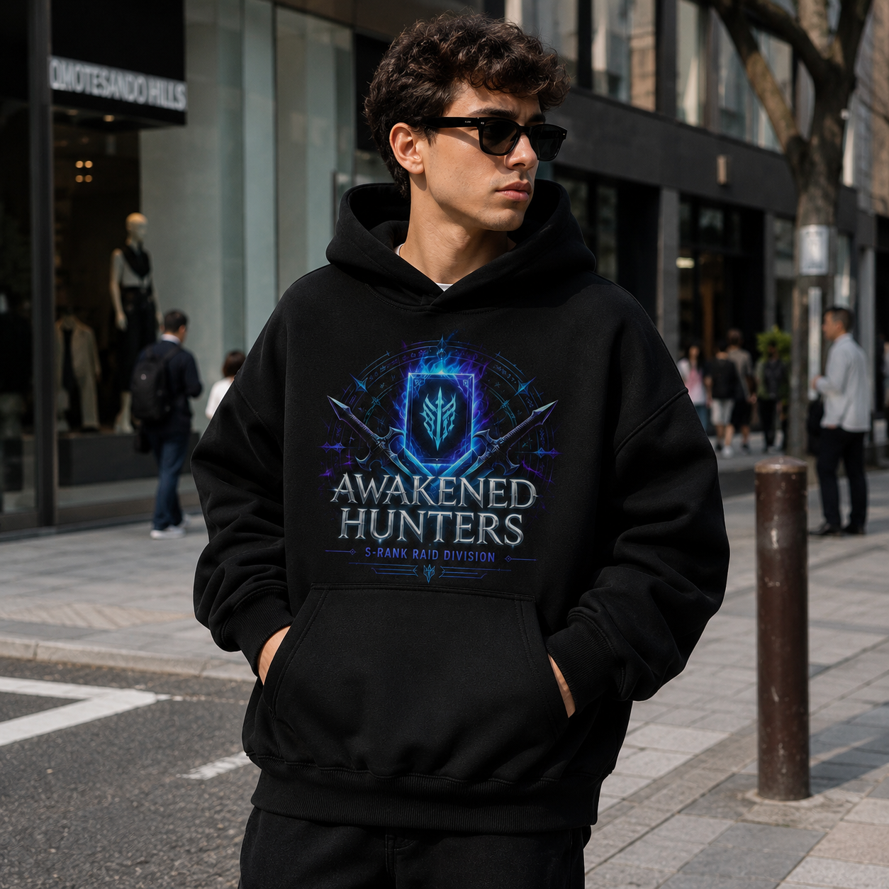Black hoodie with Sung Jinwoo Solo Leveling Awakened Hunters Gate graphic – photo 4