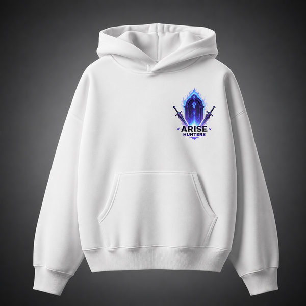 White hoodie with Sung Jinwoo Solo Leveling Chibi Hunters Arise graphic – photo 2