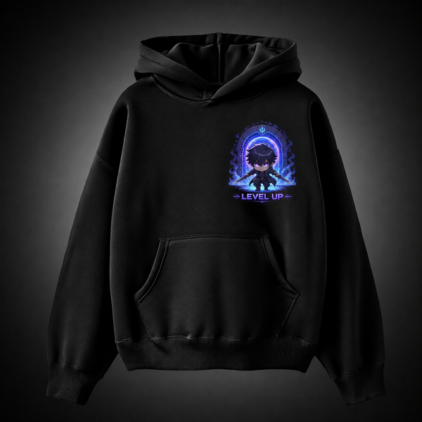 Black hoodie with Sung Jinwoo Solo Leveling Chibi Shadow Raid graphic – photo 2