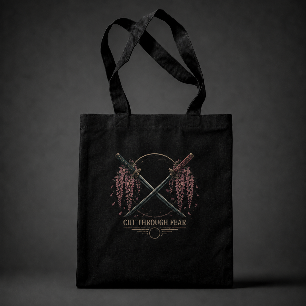 Black tote bag with Tanjiro Kamado and Nezuko Kamado Demon Slayer Breathe Through Night graphic – photo 2
