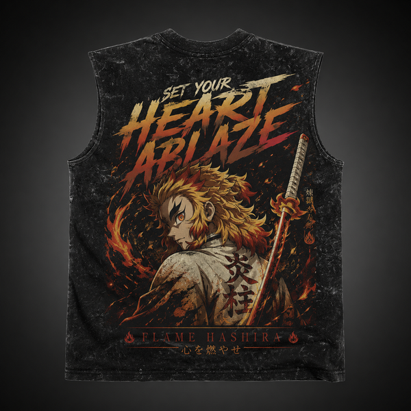 Washed black tank top with Tanjiro Kamado Demon Slayer Cut The Darkness graphic – photo 1