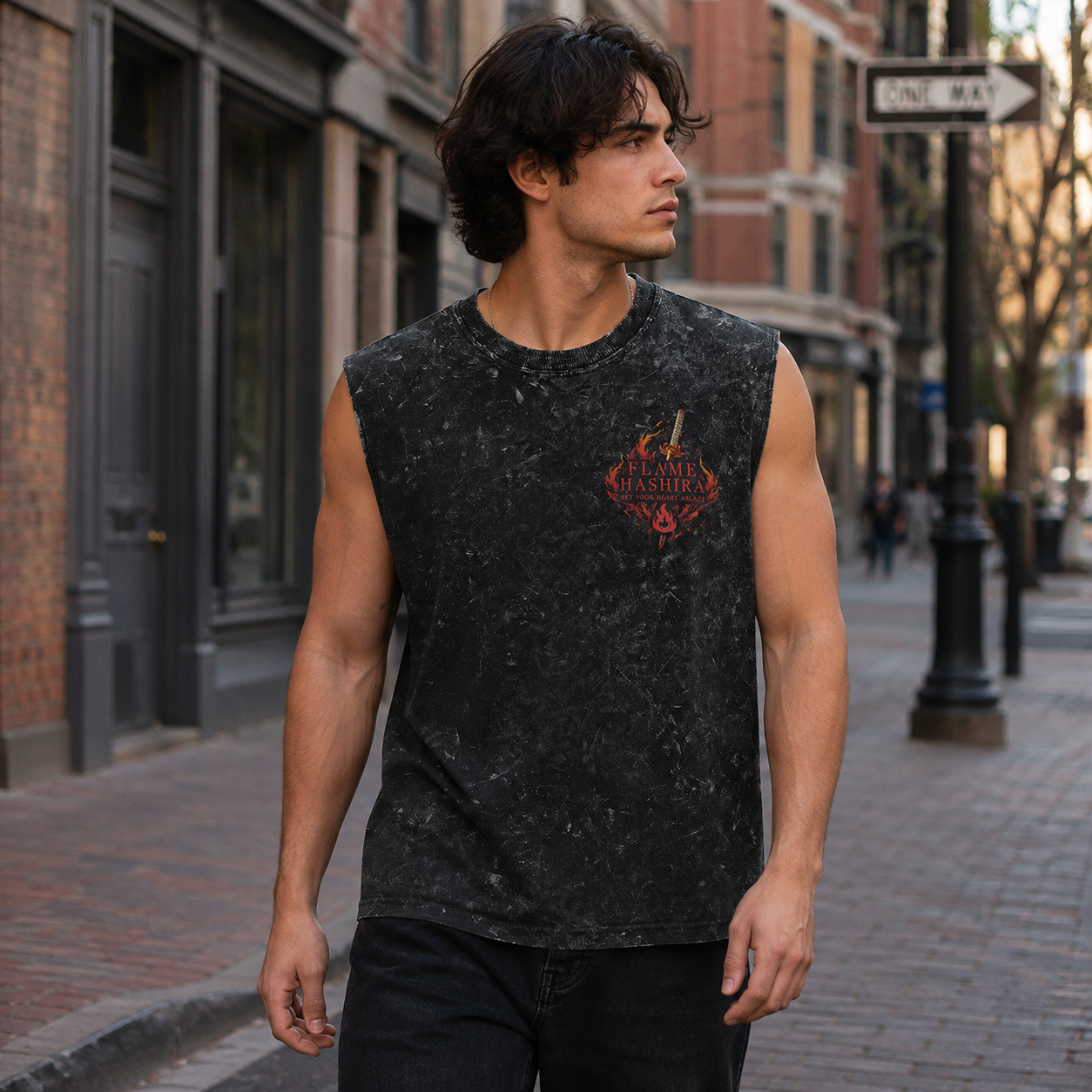 Washed black tank top with Tanjiro Kamado Demon Slayer Cut The Darkness graphic – photo 4