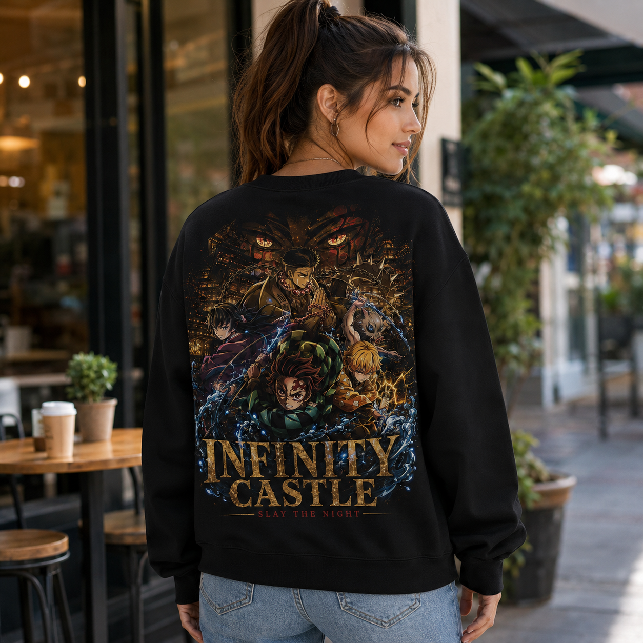 Black sweatshirt with Tanjiro Kamado Demon Slayer Slay The Night graphic – photo 3