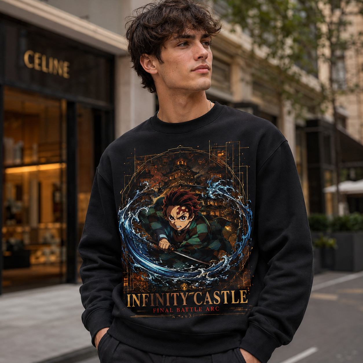 Black sweatshirt with Tanjiro Kamado Demon Slayer Slay The Night graphic – photo 4