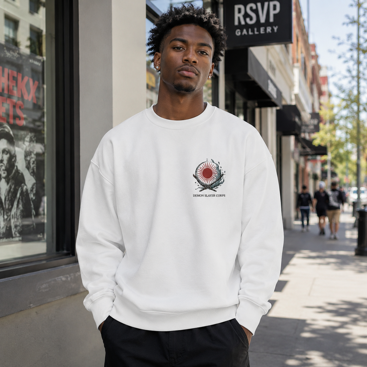 White sweatshirt with Tanjiro Kamado Demon Slayer Slayer Ensemble Poster graphic – photo 4