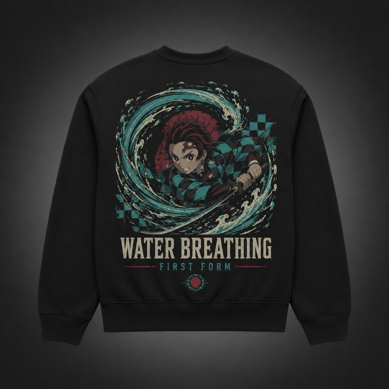 Black sweatshirt with Tanjiro Kamado Demon Slayer Water Breathing Surge graphic – photo 1