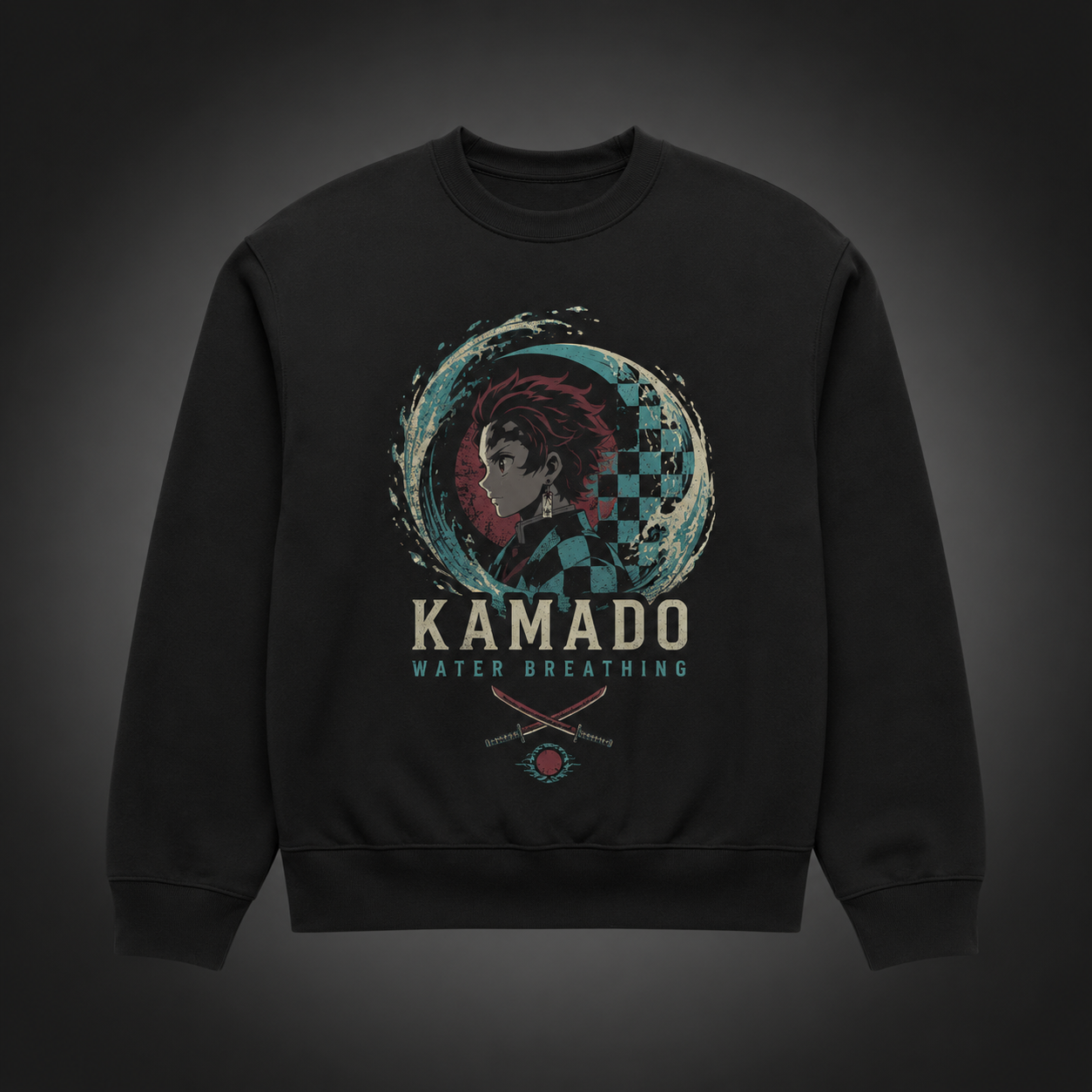 Black sweatshirt with Tanjiro Kamado Demon Slayer Water Breathing Surge graphic – photo 2
