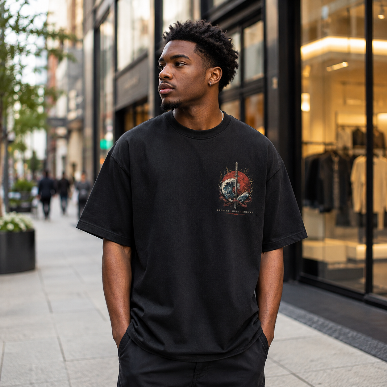 Black t-shirt with Tanjiro Kamado, Nezuko Kamado, Zenitsu Agatsuma, Inosuke Hashibira Demon Slayer Breathe Hunt Endure graphic – photo 4