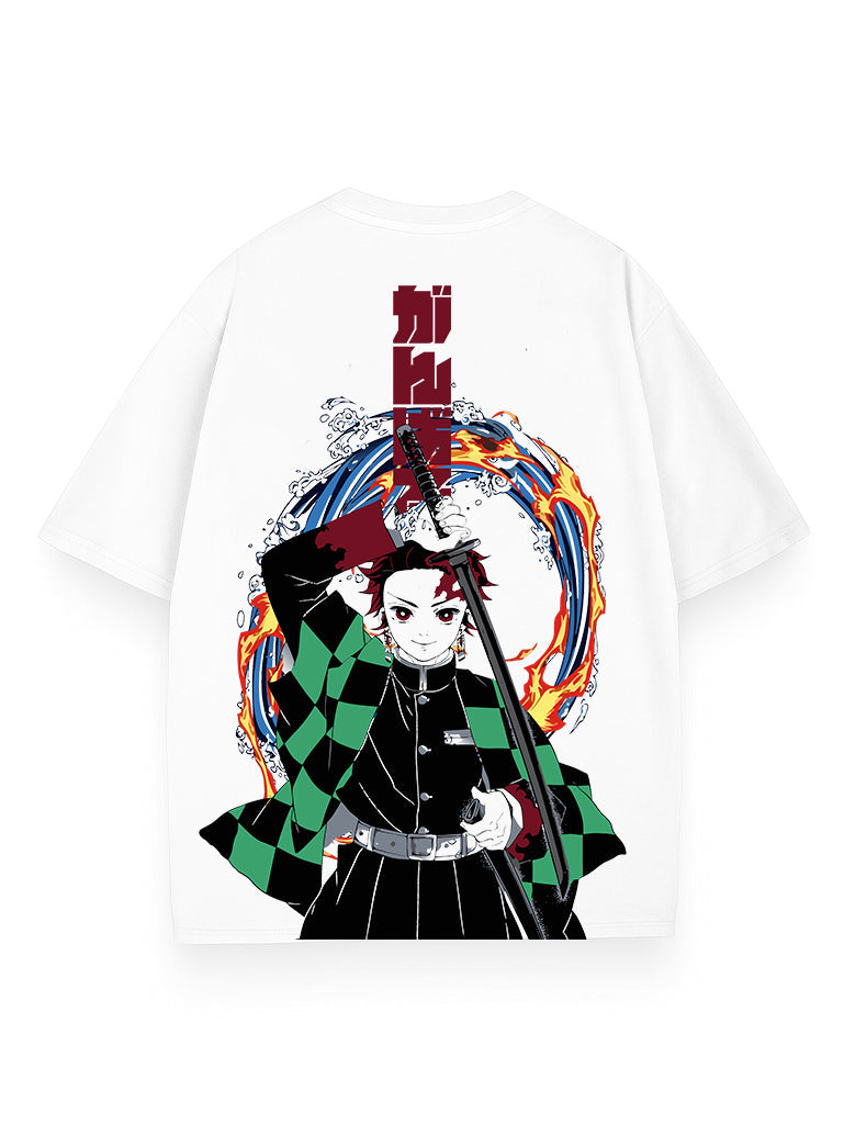 White t-shirt with Tanjiro Kamado Demon Slayer The Swordsman of the Sun graphic – photo 1