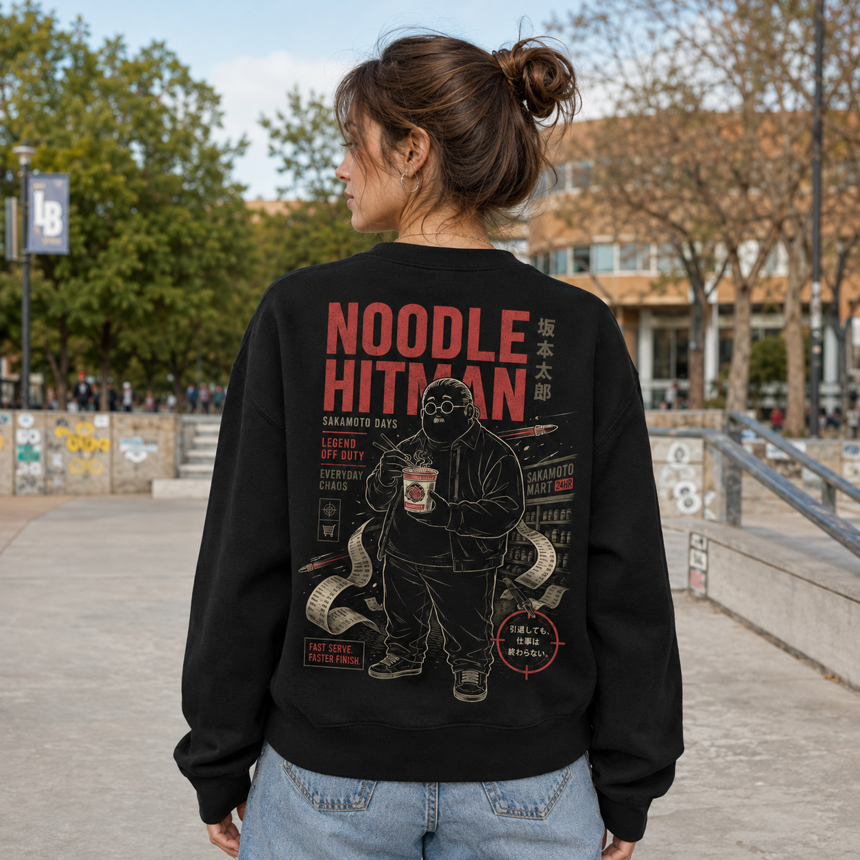 Black sweatshirt with Taro Sakamoto Sakamoto Days Noodle Hitman graphic – photo 3