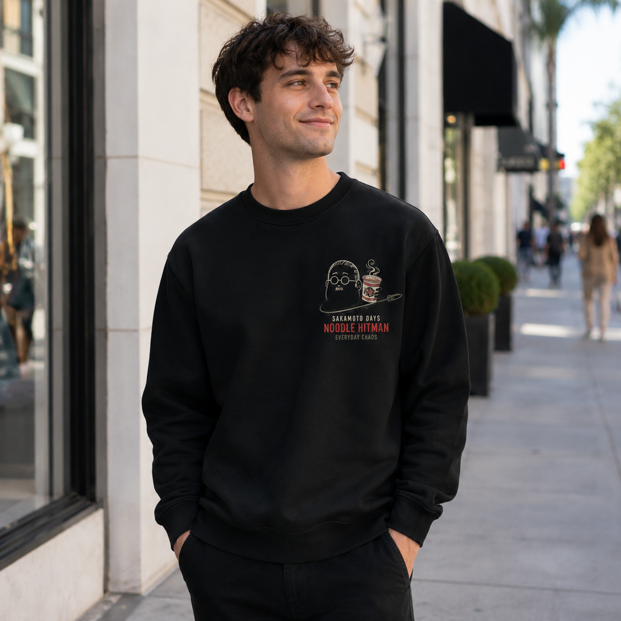 Black sweatshirt with Taro Sakamoto Sakamoto Days Noodle Hitman graphic – photo 4