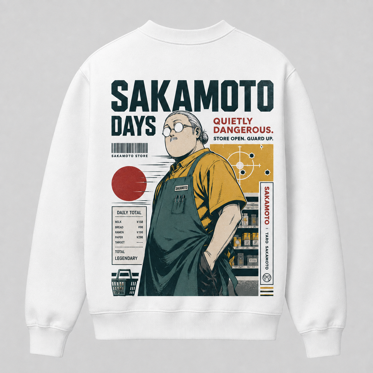White sweatshirt with Taro Sakamoto Sakamoto Days Quietly Dangerous graphic – photo 1
