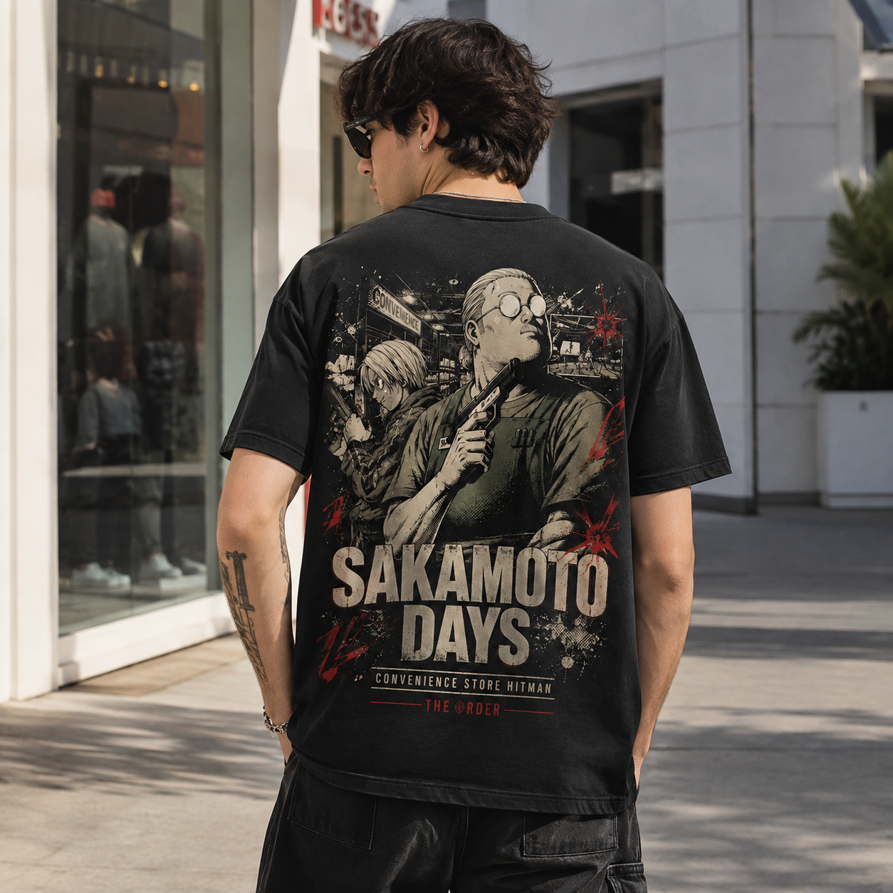 Black t-shirt with Taro Sakamoto & Shin Asakura Sakamoto Days Convenience Store Hitman graphic – photo 3