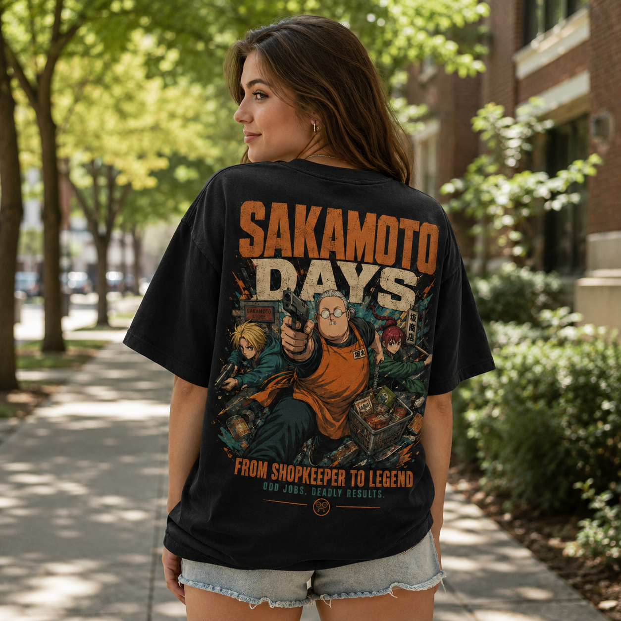 Black t-shirt with Taro Sakamoto & Shin Asakura Sakamoto Days From Shopkeeper To Legend graphic – photo 3