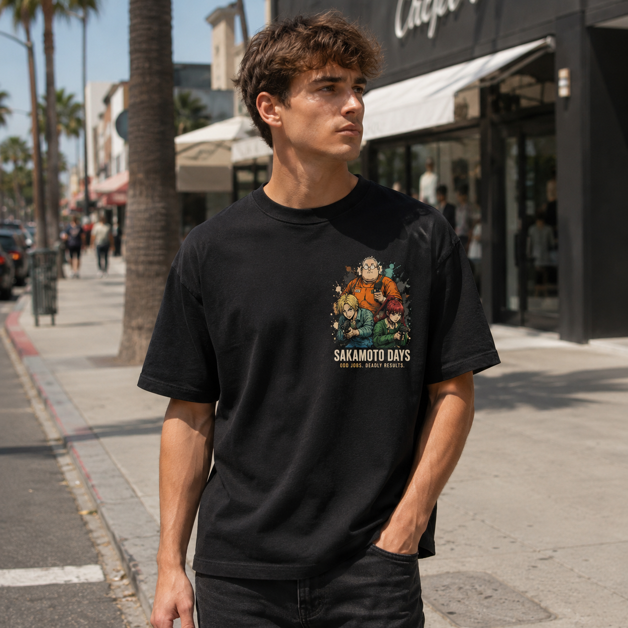 Black t-shirt with Taro Sakamoto & Shin Asakura Sakamoto Days From Shopkeeper To Legend graphic – photo 4