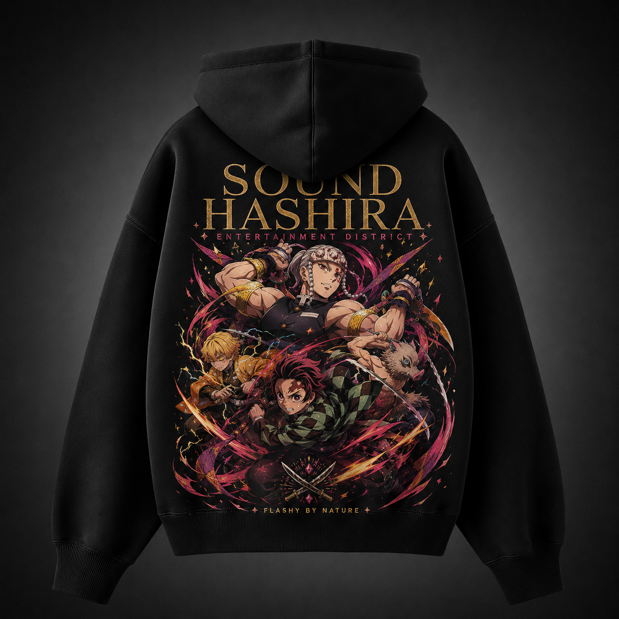 Black hoodie with Tengen Uzui Demon Slayer Sound Hashira graphic – photo 1