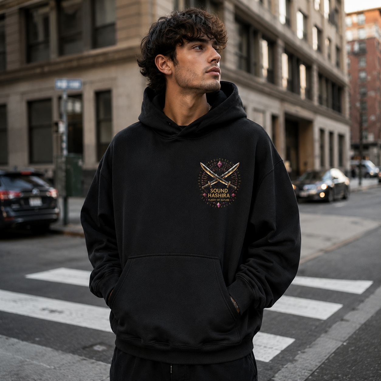 Black hoodie with Tengen Uzui Demon Slayer Sound Hashira graphic – photo 4
