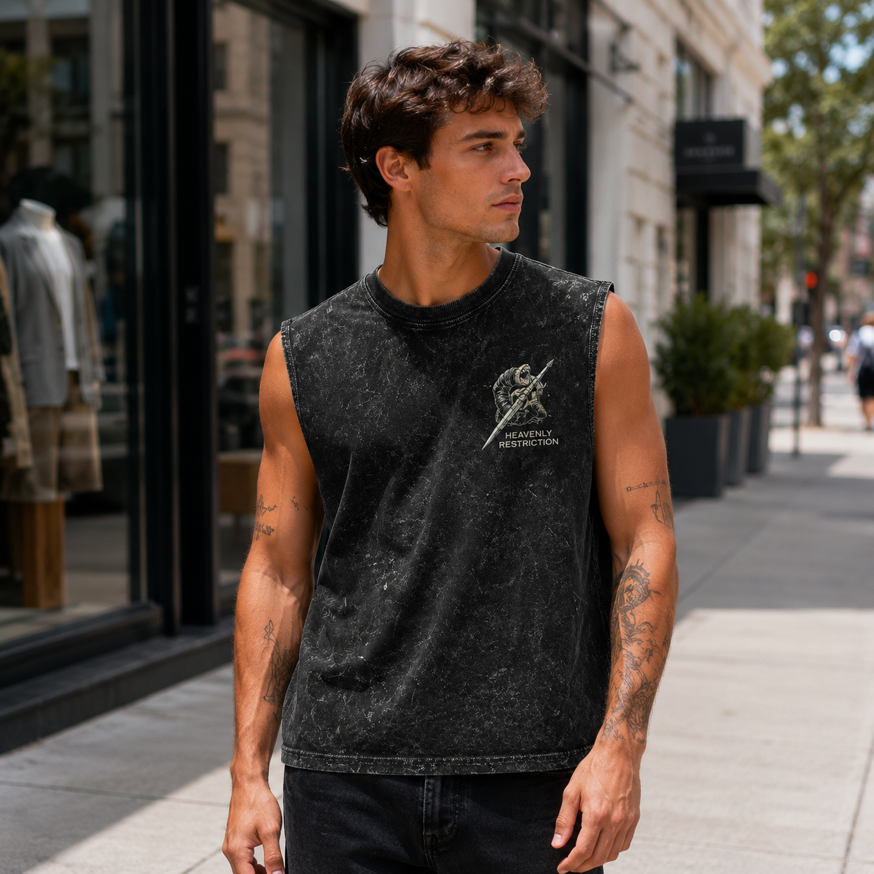Washed black tank top with Toji Fushiguro Jujutsu Kaisen All Kill Intent graphic – photo 4