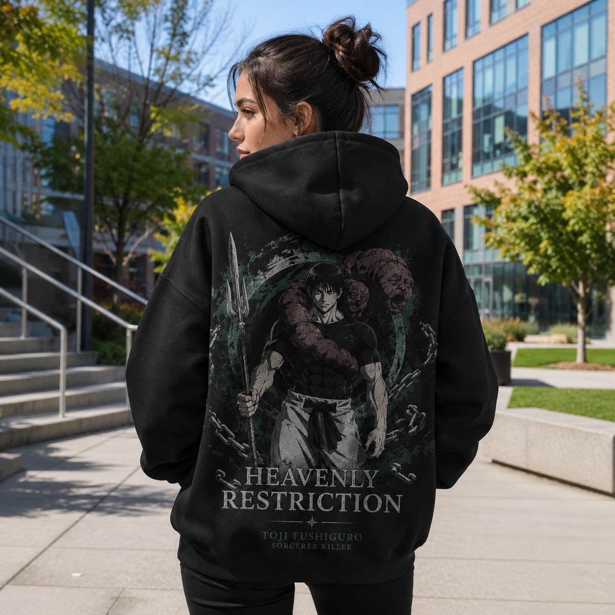 Black hoodie with Toji Fushiguro Jujutsu Kaisen Heavenly Restriction graphic – photo 3