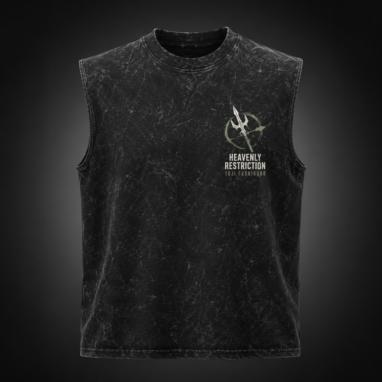 Washed black tank top with Toji Fushiguro Jujutsu Kaisen Heavenly Restriction graphic – photo 1
