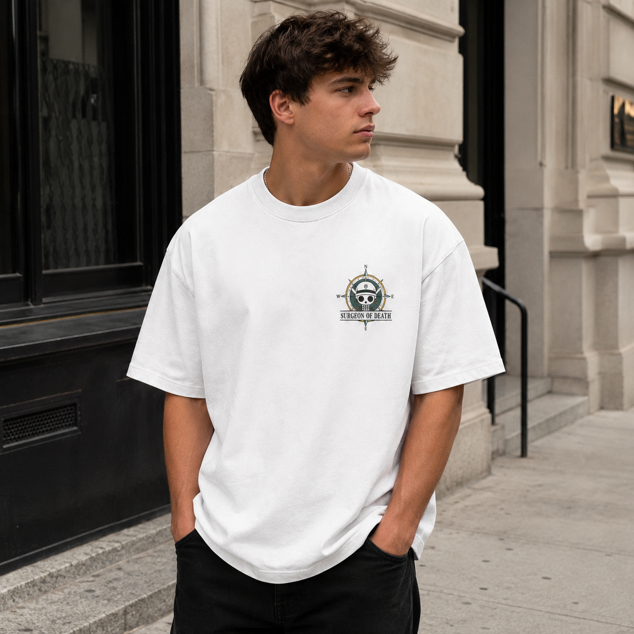 White t-shirt with Trafalgar Law One Piece Surgeon Of Death graphic – photo 4