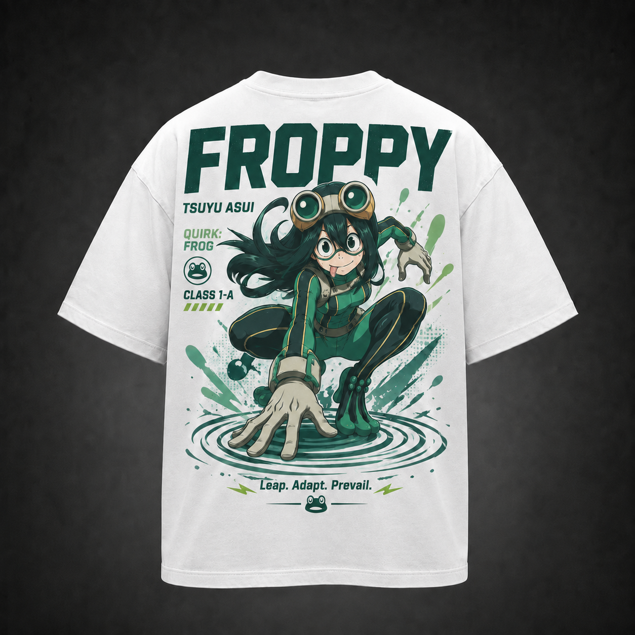 White t-shirt with Tsuyu Asui My Hero Academia Froppy Leap graphic – photo 1