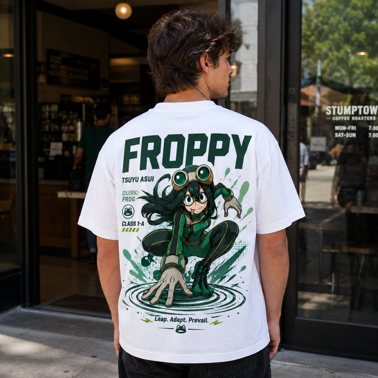 White t-shirt with Tsuyu Asui My Hero Academia Froppy Leap graphic – photo 3