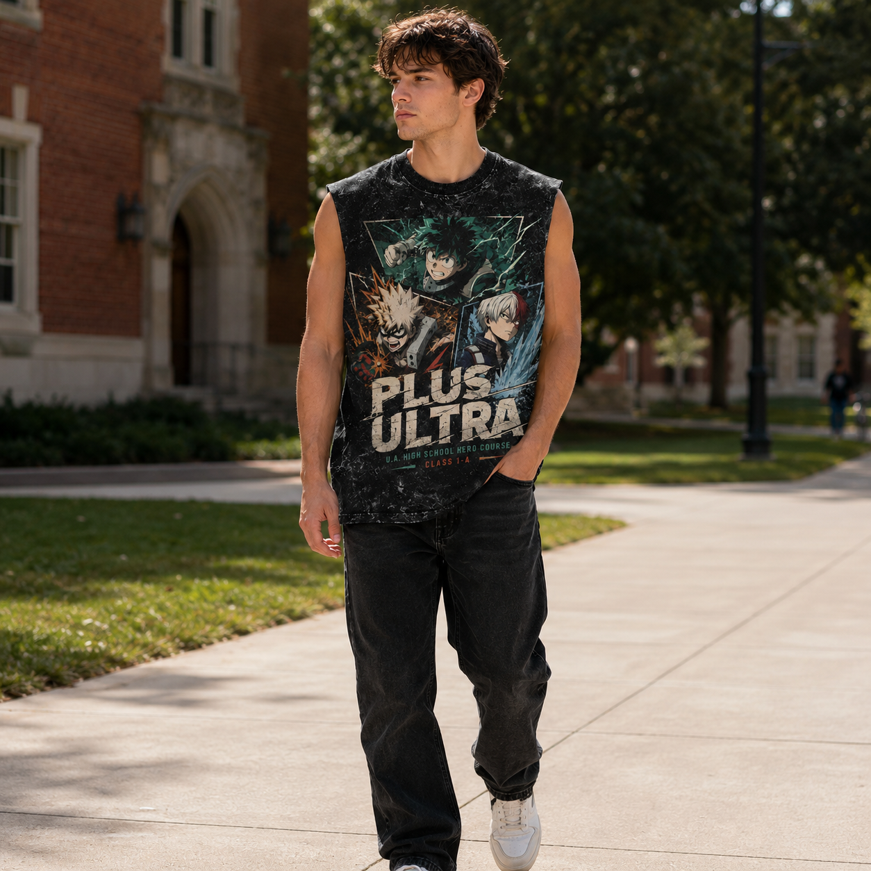 Washed black tank top with U.A. High School (UA crest) My Hero Academia UA Crest Emblem graphic – photo 4