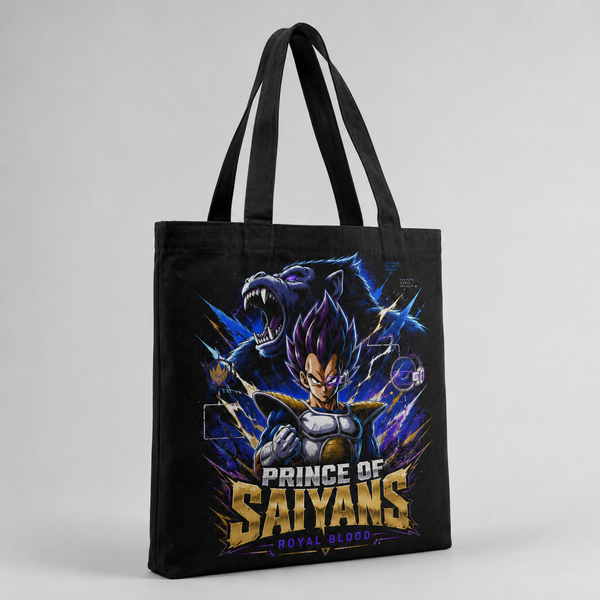 Black tote bag with Vegeta Dragon Ball Prince Of Saiyans graphic – photo 2
