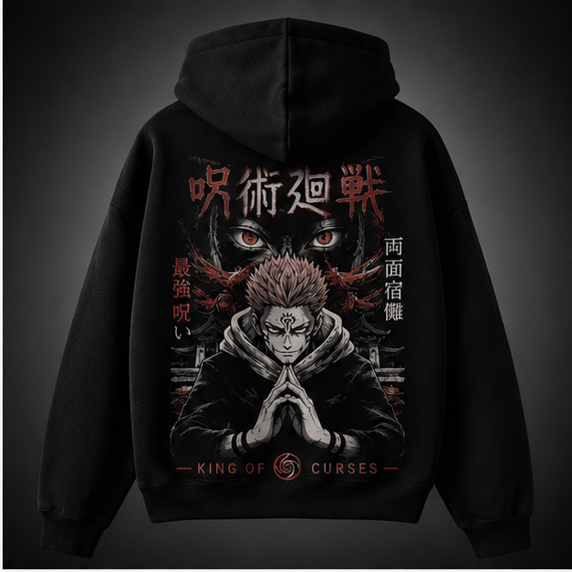 Black hoodie with Yuji Itadori and Ryomen Sukuna Jujutsu Kaisen King Of Curses graphic – photo 1