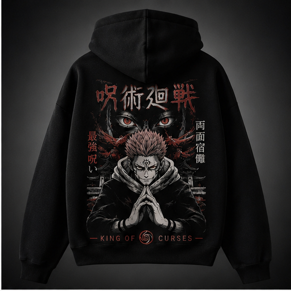Black hoodie with Yuji Itadori and Ryomen Sukuna Jujutsu Kaisen King Of Curses graphic – photo 1
