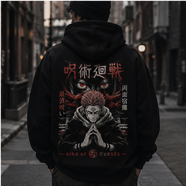 Black hoodie with Yuji Itadori and Ryomen Sukuna Jujutsu Kaisen King Of Curses graphic – photo 3