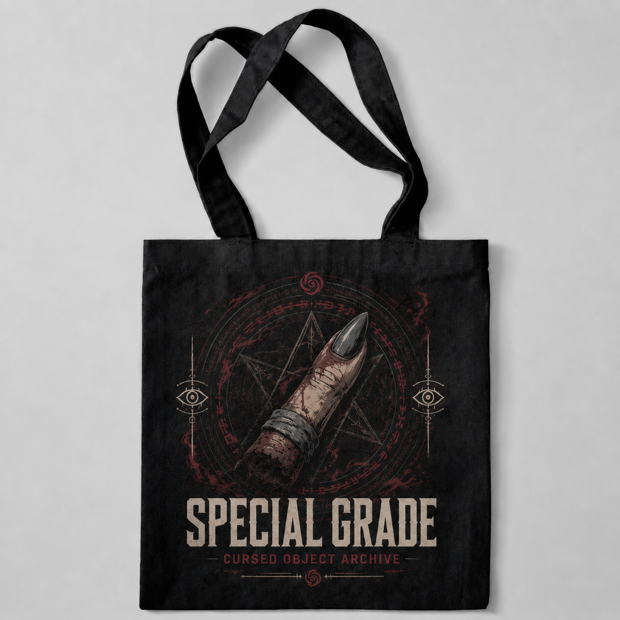 Black tote bag with Yuji Itadori, Satoru Gojo, Megumi Fushiguro, Nobara Kugisaki Jujutsu Kaisen Cursed Energy Division graphic – photo 2