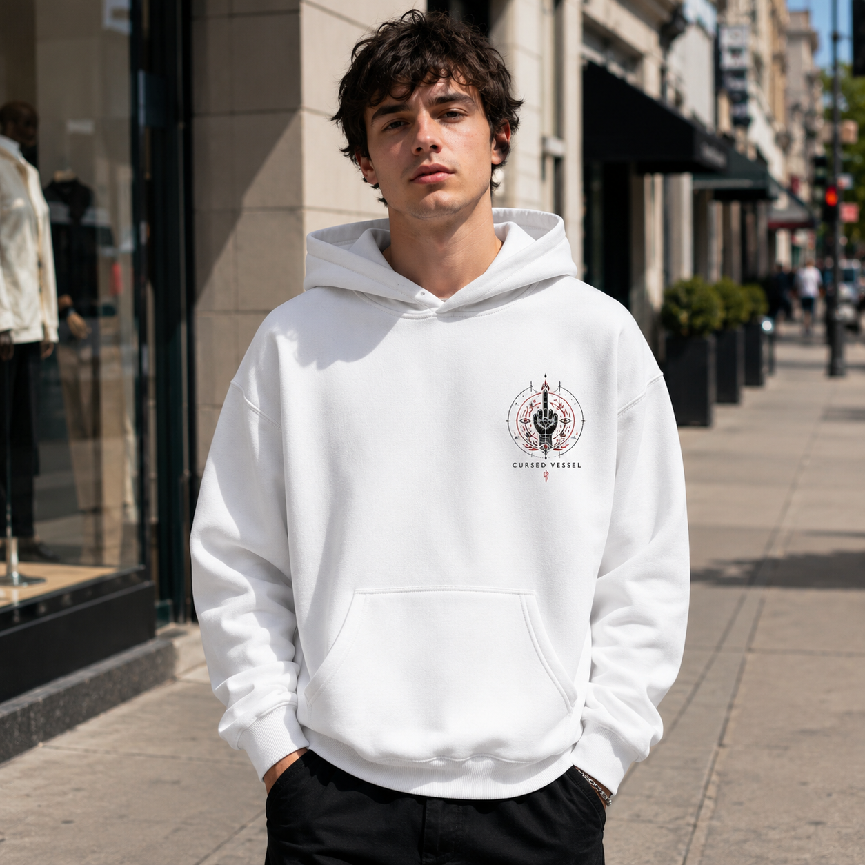White hoodie with Yuji Itadori & Sukuna Jujutsu Kaisen Cursed Vessel graphic – photo 4