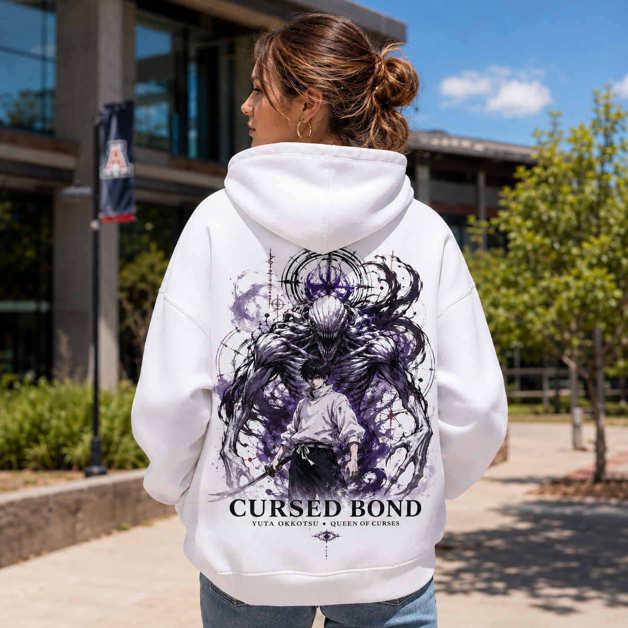 White hoodie with Yuta Okkotsu Jujutsu Kaisen Cursed Bond graphic – photo 3