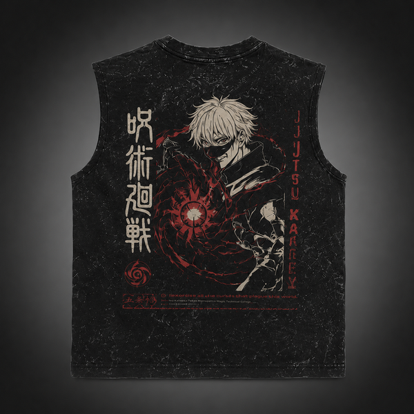 Washed black tank top with Yuta Okkotsu Jujutsu Kaisen Cursed Manga Panels graphic – photo 1