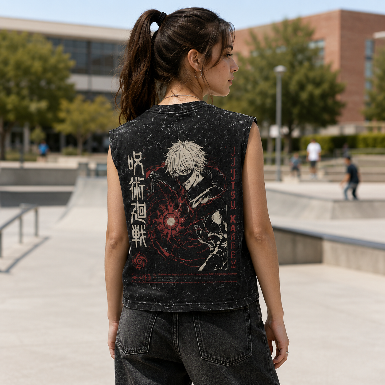 Washed black tank top with Yuta Okkotsu Jujutsu Kaisen Cursed Manga Panels graphic – photo 3