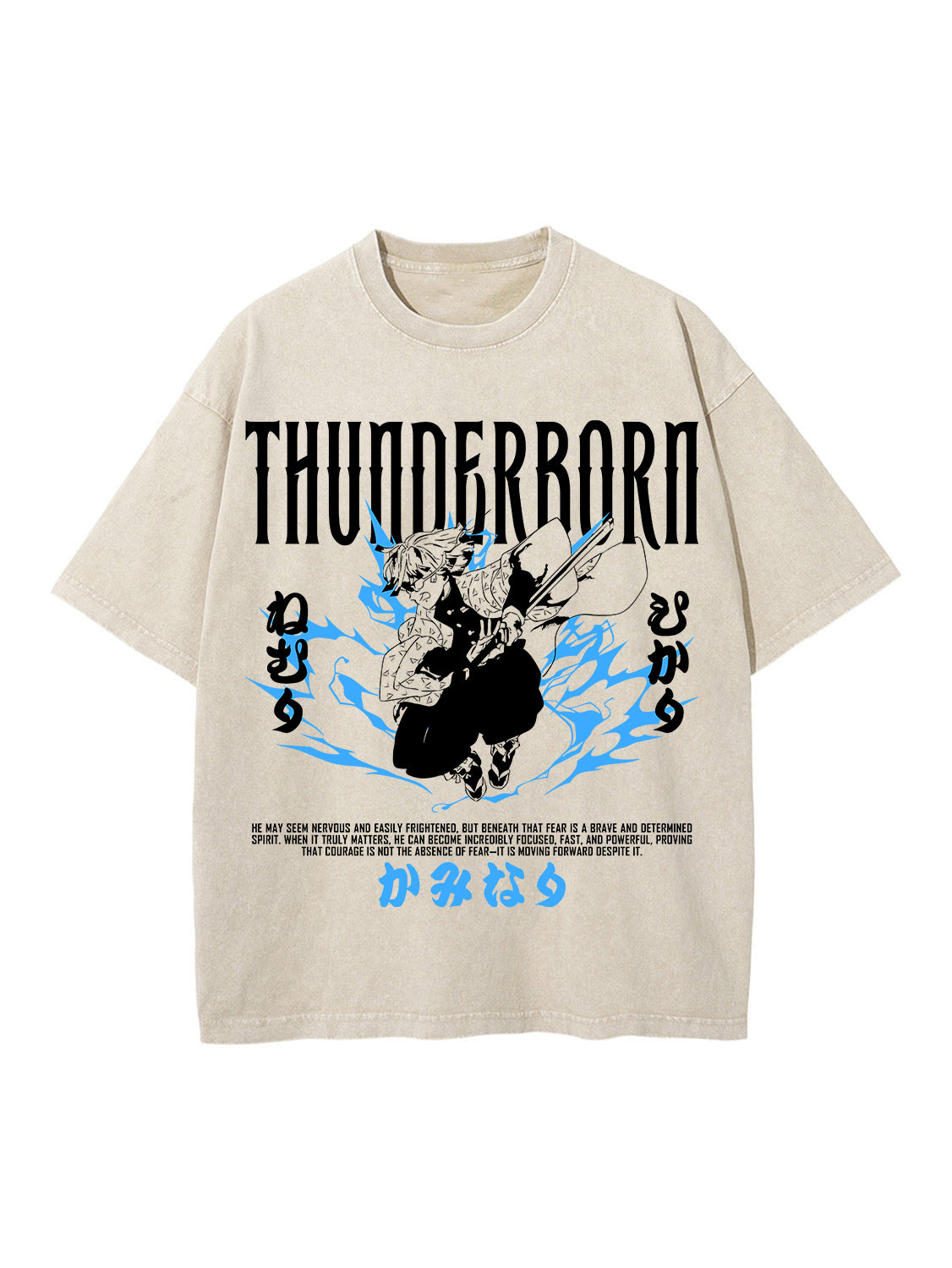 Vintage beige t-shirt with Zenitsu Agatsuma Demon Slayer Thunder Breathing graphic – photo 1