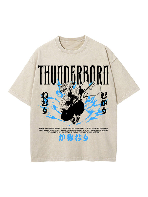 Vintage beige t-shirt with Zenitsu Agatsuma Demon Slayer Thunder Breathing graphic – photo 1